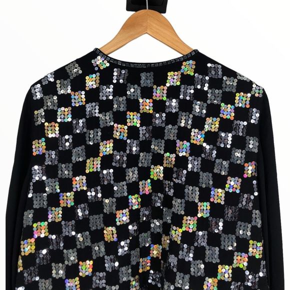 90’s Vintage Silver Iridescent Gold Sequin Checkerboard Evening Jacket size X - Picture 7 of 16